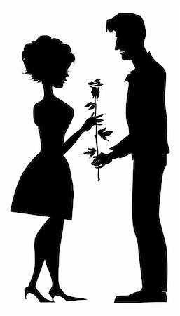 Silhouette of a couple, man gives a rose to his girlfriend Stock Photo - Budget Royalty-Free & Subscription, Code: 400-05121063