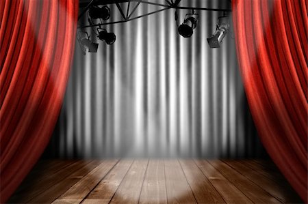 simsearch:400-04231224,k - Red Stage Theater Stage With Spotlight Performance Lights Showing Stock Photo - Budget Royalty-Free & Subscription, Code: 400-05121143