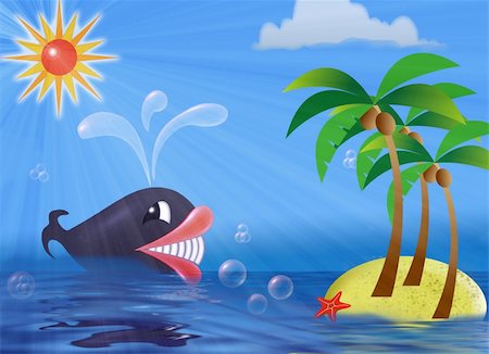 pic palm tree beach big island - Bright children's picture with a cheerful whale and island Stock Photo - Budget Royalty-Free & Subscription, Code: 400-05122917