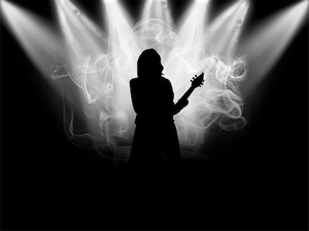 Black silhouette of the musician which plays on a scene Stock Photo - Budget Royalty-Free & Subscription, Code: 400-05136321