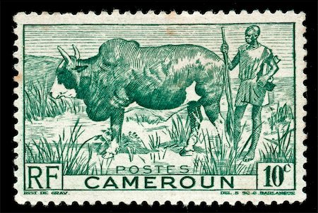 simsearch:400-04832369,k - vintage stamp from cameroon depicting tribal farmer with his cow Foto de stock - Super Valor sin royalties y Suscripción, Código: 400-05137755