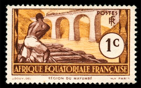 simsearch:400-04832369,k - vintage stamp from Equatorial Africa now Congo, Chad, Gabon, depicting railroad worker Foto de stock - Super Valor sin royalties y Suscripción, Código: 400-05137756
