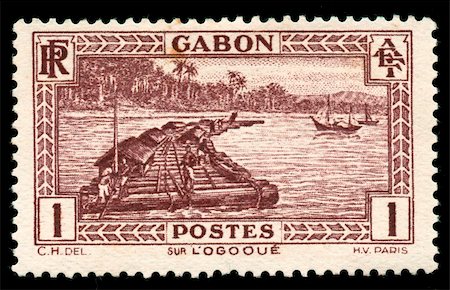 simsearch:400-04832369,k - vintage African stamp from Gabon depicting native worker on logging raft on the Ogooue river Foto de stock - Super Valor sin royalties y Suscripción, Código: 400-05137757