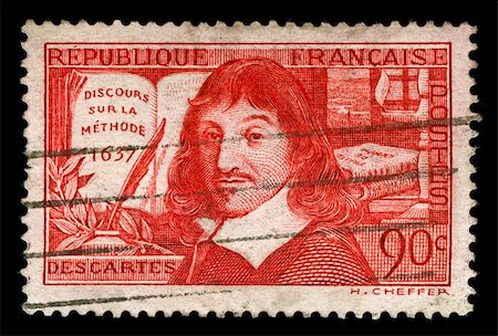 simsearch:400-04832369,k - vintage french stamp depicting Rene Descartes a famous mathematician and philosopher dubbed the father of modern philosophy his famous quote is, i think therefore i am Foto de stock - Super Valor sin royalties y Suscripción, Código: 400-05137752