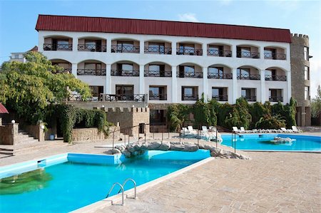 resort pool view - Recreation at hotel by the sea (Crimea, Ukraine) ? photo in front Stock Photo - Budget Royalty-Free & Subscription, Code: 400-05138297