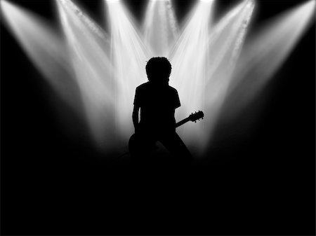Black silhouette of the musician which plays on a scene Stock Photo - Budget Royalty-Free & Subscription, Code: 400-05139628