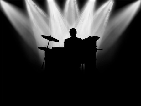 Black silhouette of the musician which plays on a scene Stock Photo - Budget Royalty-Free & Subscription, Code: 400-05139631