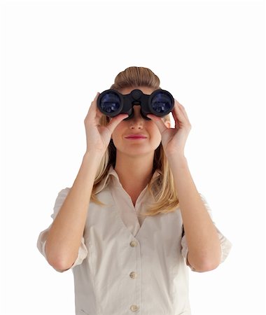 Attractive busiensswoman looking through Binoculars Stock Photo - Budget Royalty-Free & Subscription, Code: 400-05133124