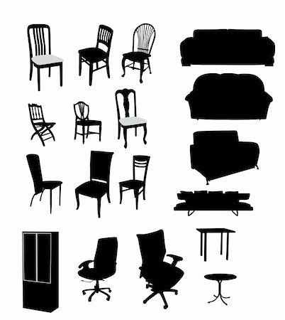 Silhouettes of furniture vector illustration, black and white color Stock Photo - Budget Royalty-Free & Subscription, Code: 400-05144240