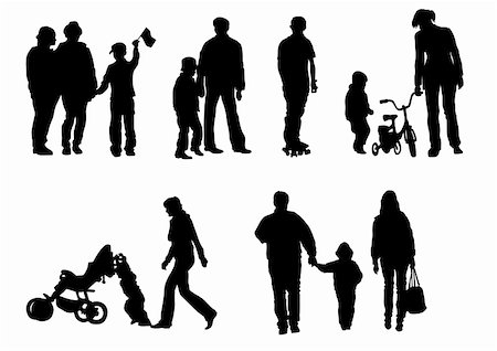 Vector drawing of children from their parents. Isolated silhouettes on white background Stock Photo - Budget Royalty-Free & Subscription, Code: 400-05146580