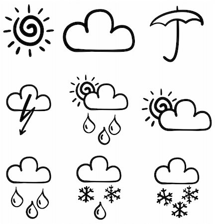 Set of symbols for the indication of weather. Vector illustration. Sketch simulate. Foto de stock - Super Valor sin royalties y Suscripción, Código: 400-05147842