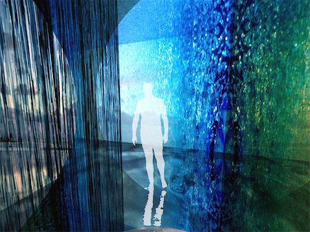 simsearch:400-05165849,k - Human silhouette in digital interior buildt out of water textures Photographie de stock - Aubaine LD & Abonnement, Code: 400-05148905