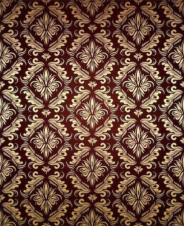 red and gold fabric for curtains - Vector decorative golden seamless floral ornament on a dark-red background Stock Photo - Budget Royalty-Free & Subscription, Code: 400-05149824