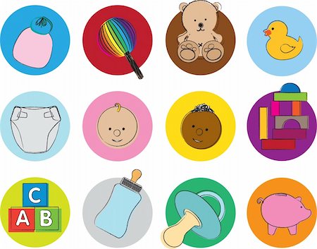 pacifier icon - set of icon illustrations of baby items and toys Stock Photo - Budget Royalty-Free & Subscription, Code: 400-05140270