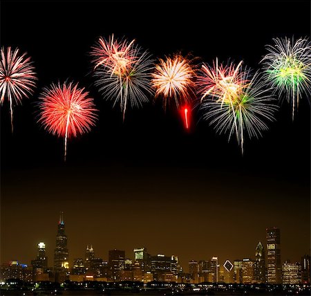 Chicago Skyline at night - with firework illustration Stock Photo - Budget Royalty-Free & Subscription, Code: 400-05142172