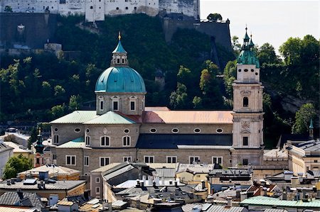 The aerial view of Salzburg City, Austria from Kapuziner Kloster Stock Photo - Budget Royalty-Free & Subscription, Code: 400-05143336