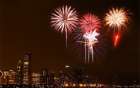 Chicago Skyline at night - with firework illustration Stock Photo - Budget Royalty-Free & Subscription, Code: 400-05143641