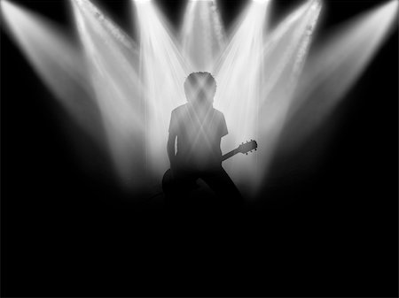 Black silhouette of the musician which plays on a scene Stock Photo - Budget Royalty-Free & Subscription, Code: 400-05143960