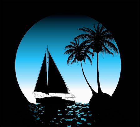 simsearch:400-07748817,k - Summer background with palm trees and a yacht on the ocean Stock Photo - Budget Royalty-Free & Subscription, Code: 400-05154131