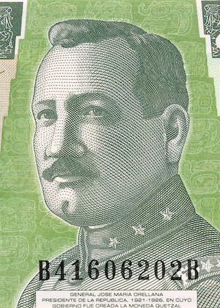 General Jose Maria Orellana on 1 Quetzal 2006 Banknote from Guatemala. General and president during 1921-1926. Stock Photo - Budget Royalty-Free & Subscription, Code: 400-05154499