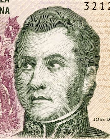 Jose de San Martin on 5 Pesos 2003 Banknote from Argentina. General and prime leader of the south part of South America's successful struggle for independence against Spain. Stock Photo - Budget Royalty-Free & Subscription, Code: 400-05154511