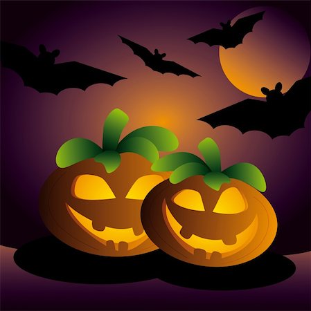 simsearch:400-04658893,k - shiny halloween pumpkin with bats in the back Photographie de stock - Aubaine LD & Abonnement, Code: 400-05156117