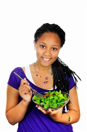 Isolated portrait of black teenage girl with salad bowl Stock Photo - Budget Royalty-Free & Subscription, Code: 400-05157049