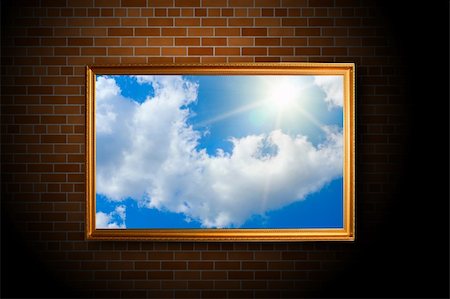 simsearch:400-07820254,k - Blue color sky picture on the brick wall background Stock Photo - Budget Royalty-Free & Subscription, Code: 400-05158063