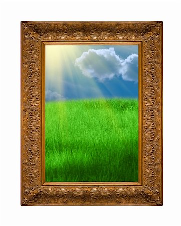 simsearch:400-07820254,k - golden frame filled with summer landscape isolated on white Stock Photo - Budget Royalty-Free & Subscription, Code: 400-05158124