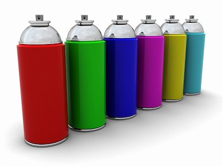 3d illustration of colorful spray cans over white background Stock Photo - Budget Royalty-Free & Subscription, Code: 400-05158991