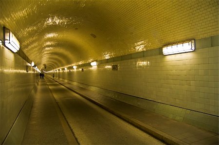 empty road city - illuminated old tunnel under the Elbe in Hamburg Stock Photo - Budget Royalty-Free & Subscription, Code: 400-05159370