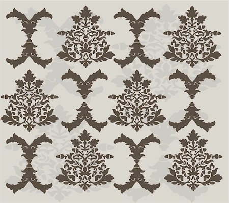 Vector. Seamless rococo pattern in grey and brown color Stock Photo - Budget Royalty-Free & Subscription, Code: 400-05150295