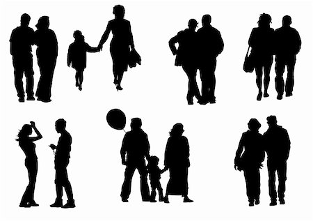 Vector drawing people to walk. Silhouette on white background Stock Photo - Budget Royalty-Free & Subscription, Code: 400-05150819