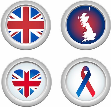 United Kingdom Buttons with ribbon, heart, map and flag Foto de stock - Super Valor sin royalties y Suscripción, Código: 400-05152093