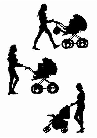 Vector drawing women with prams. Silhouette on white background Stock Photo - Budget Royalty-Free & Subscription, Code: 400-05152903
