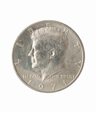 Half dollar, white background, clipping path, jfk portrait. Stock Photo - Budget Royalty-Free & Subscription, Code: 400-05153582