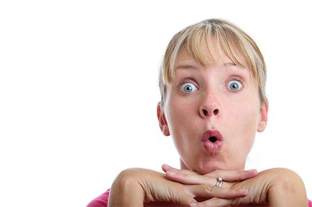 spanishalex (artist) - Surprised woman looking up with white background Stock Photo - Budget Royalty-Free & Subscription, Code: 400-05153606