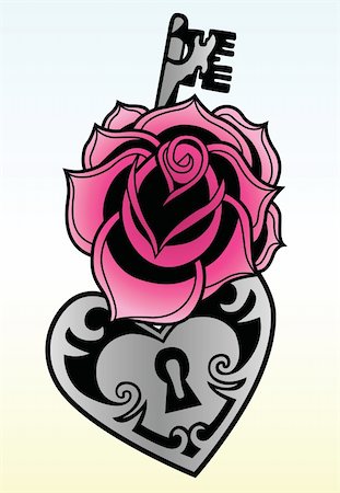 rose with locked heat-shape key Stock Photo - Budget Royalty-Free & Subscription, Code: 400-05164396