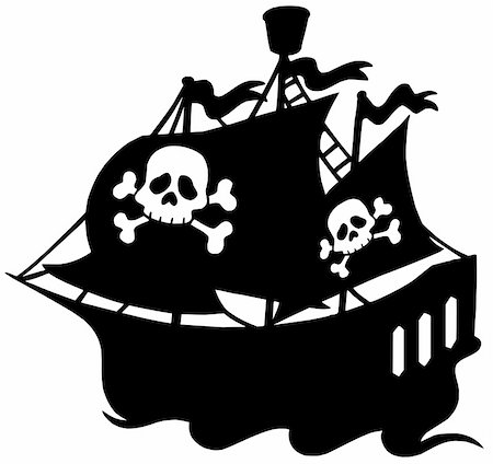 Pirate ship silhouette - vector illustration. Stock Photo - Budget Royalty-Free & Subscription, Code: 400-05164855