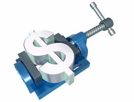 Isolated illustration of a dollar symbol being squeezed in a vice Stock Photo - Budget Royalty-Free & Subscription, Code: 400-05166015
