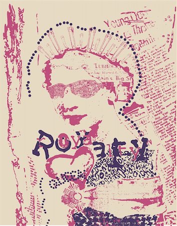 face cards queen - vintage rust woman newspaper style poster Stock Photo - Budget Royalty-Free & Subscription, Code: 400-05166178