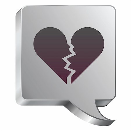 simsearch:400-06207242,k - Broken heart icon on stainless steel modern industrial voice bubble icon suitable for use as a website accent, on promotional materials, or in advertisements. Stock Photo - Budget Royalty-Free & Subscription, Code: 400-05166933