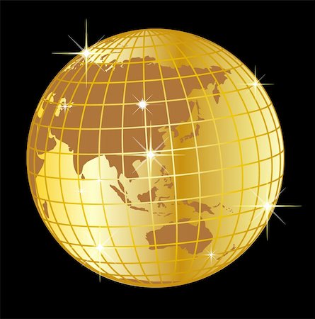 illustration of a golden globe asia and australia on black background Stock Photo - Budget Royalty-Free & Subscription, Code: 400-05160886
