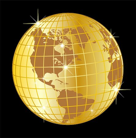 illustration of a golden globe north and south america on black background Stock Photo - Budget Royalty-Free & Subscription, Code: 400-05160889