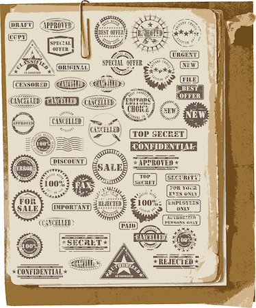 Vector collection of grunge rubber stamps on old paper Stock Photo - Budget Royalty-Free & Subscription, Code: 400-05162864