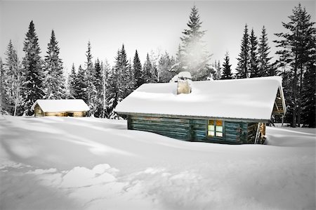 Remote log cabin in untouched snow Stock Photo - Budget Royalty-Free & Subscription, Code: 400-05174169