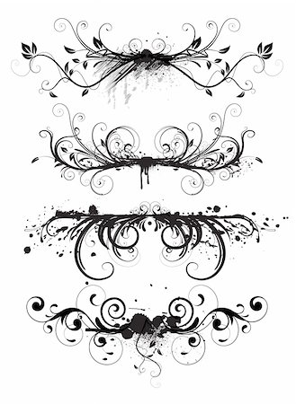 simsearch:400-04411448,k - Vector illustration of horizontal abstract Grunge design floral elements set Stock Photo - Budget Royalty-Free & Subscription, Code: 400-05174832