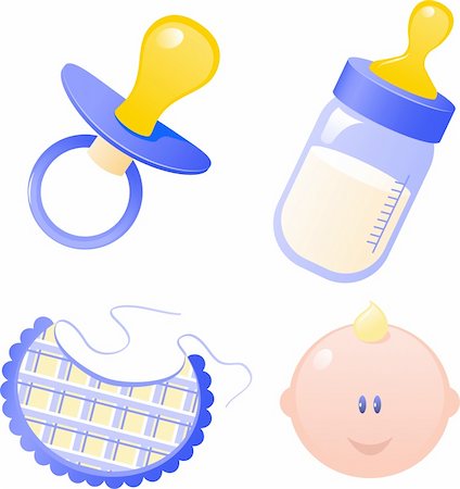 pacifier icon - Blue Vector baby's dummy, baby bottle, bib and baby boy. Isolated on white. EPS 8, AI, JPEG Stock Photo - Budget Royalty-Free & Subscription, Code: 400-05176024