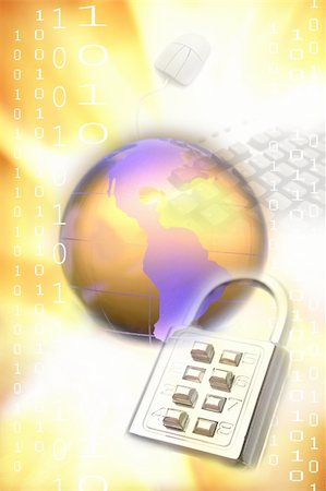 simsearch:400-04911706,k - Globe, lock, computer mouse, binary codes Stock Photo - Budget Royalty-Free & Subscription, Code: 400-05176646