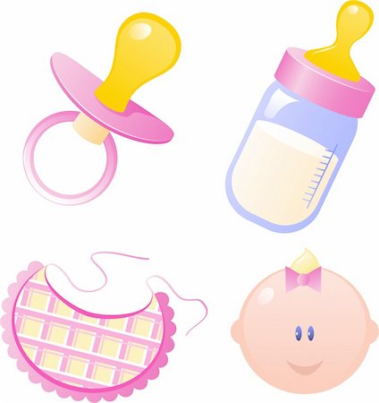 pacifier icon - Pink Vector baby's dummy, baby bottle, bib and baby girl. Isolated on white. EPS 8, AI, JPEG Stock Photo - Budget Royalty-Free & Subscription, Code: 400-05177409